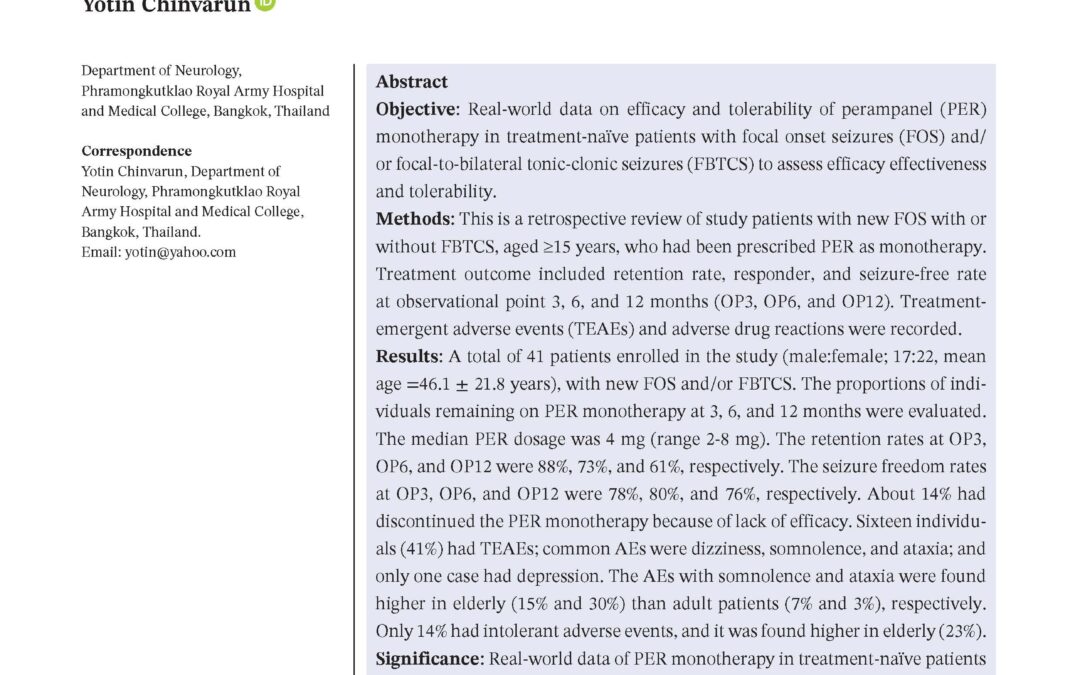 A retrospective, real-world experience of perampanel monotherapy in patient with first new onset focal seizure: A Thailand experience