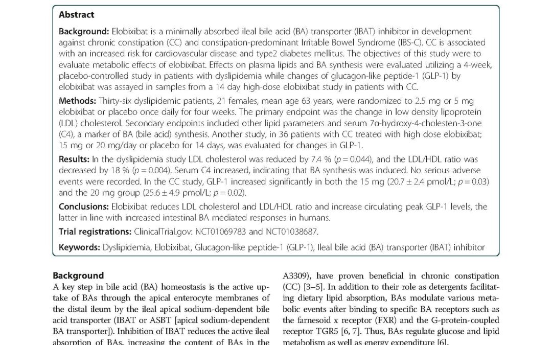 Specific inhibition of bile acid transport alters plasma lipids and GLP-1