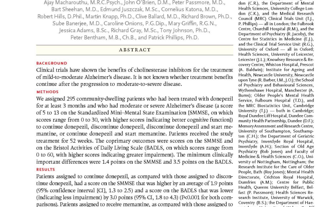Donepezil and Memantine for Moderate-to-Severe Alzheimer’s Disease