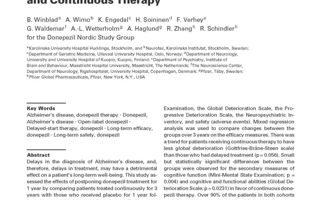 3-Year Study of Donepezil Therapy in Alzheimer’s Disease: Effects of Early and Continuous Therapy