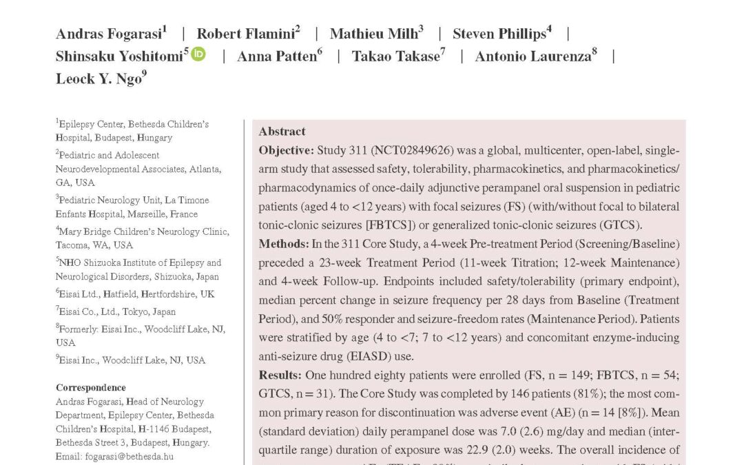 Open-label study to investigate the safety and efficacy of adjunctive perampanel in pediatric patients (4 to