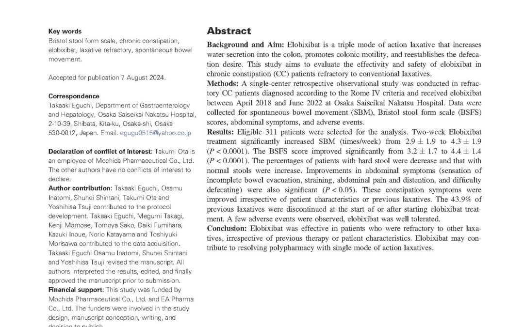 Efficacy and safety of elobixibat in combination with or switched from conventional treatments of chronic constipation: A retrospective observational study