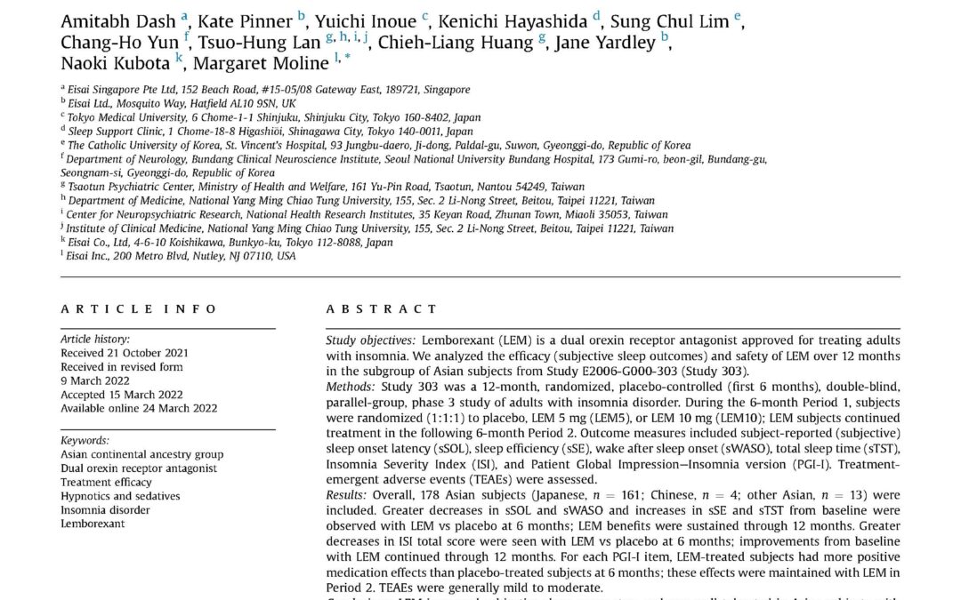 Efficacy and safety of lemborexant over 12 months in Asian adults with insomnia disorder