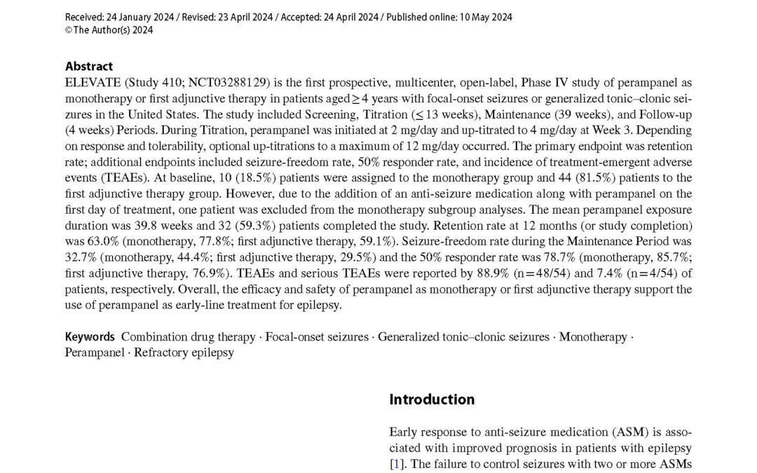 Perampanel as monotherapy or first adjunctive therapy in pediatric and adult patients with epilepsy: the first United States‑based phase IV open‑label ELEVATE study