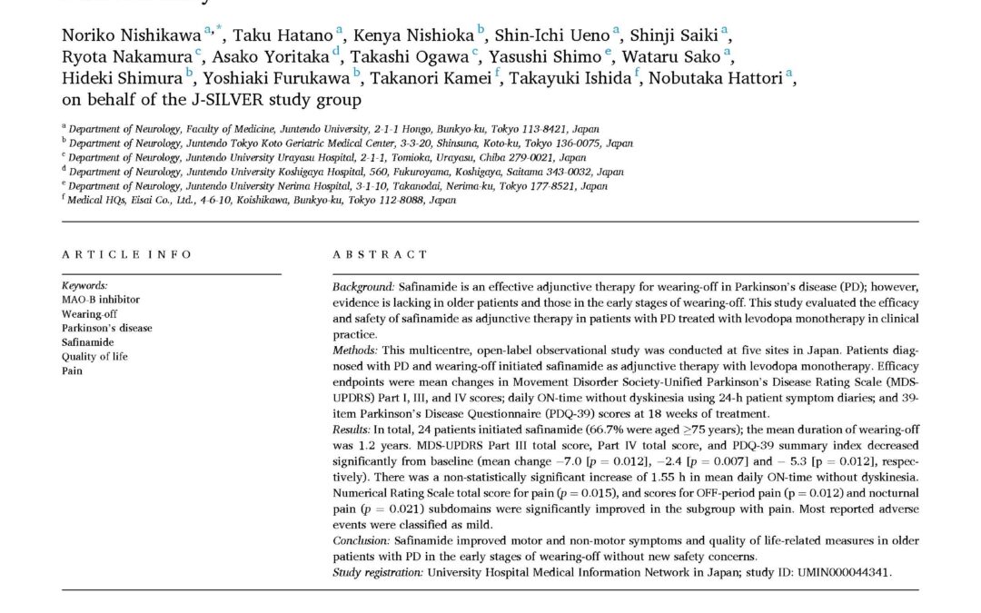Safinamide as adjunctive therapy to levodopa monotherapy for patients with Parkinson’s disease with wearing-off: The Japanese observational J-SILVER study