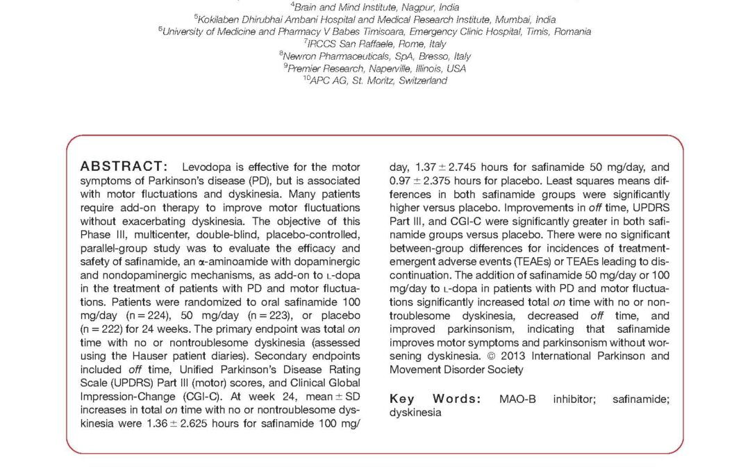 Randomized Trial of Safinamide Add-On to Levodopa in Parkinson’s Disease With Motor Fluctuations by Borgohain et al