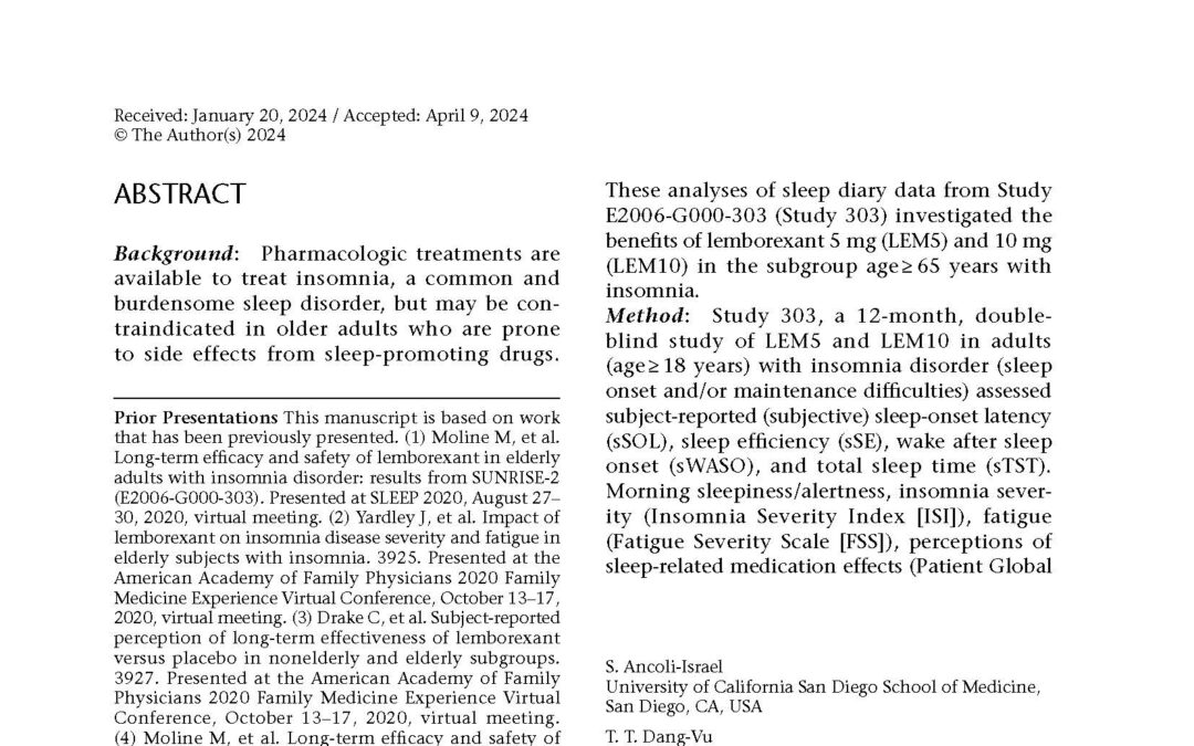 Efficacy of Lemborexant in Adults >65 YO with Insomnia Disorder by Arnold etal
